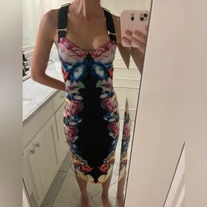 Ted Baker Black Floral Midi Bodycon Dress